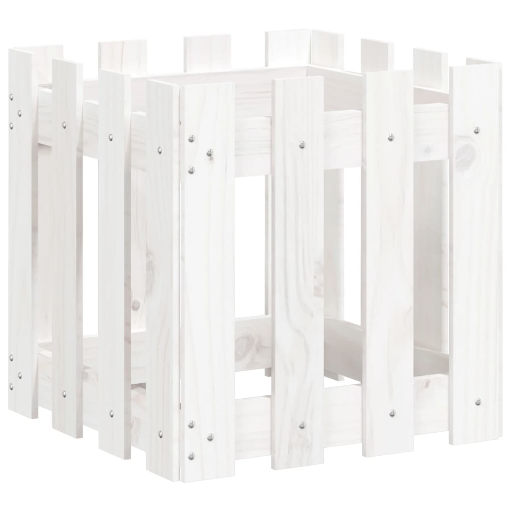 Vidaxx planter med hegn design 40x40x40 cm fast fyrretræ hvid