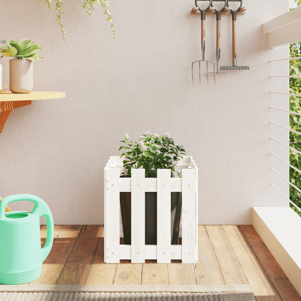 Vidaxx planter med hegn design 40x40x40 cm fast fyrretræ hvid