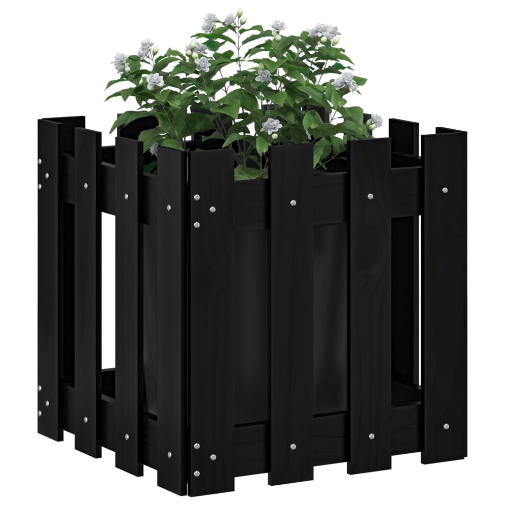 Vidaxl Planning Box med hegndesign 40x40x40 cm Solid fyrretræ sort
