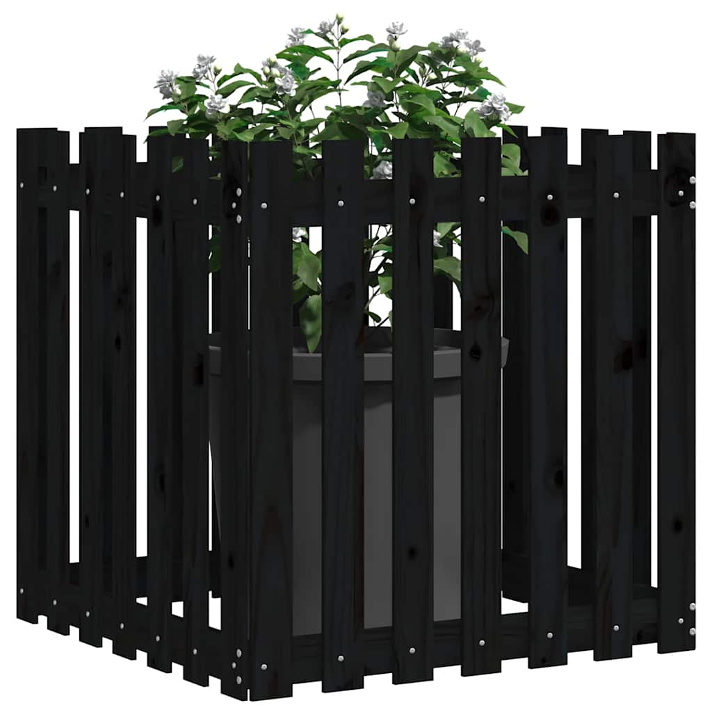 Vidaxx planter med hegndesign 70x70x70 cm Solid fyrretræ sort
