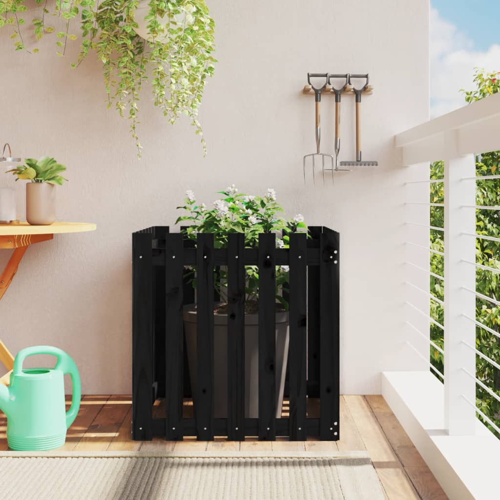 Vidaxx planter med hegndesign 70x70x70 cm Solid fyrretræ sort