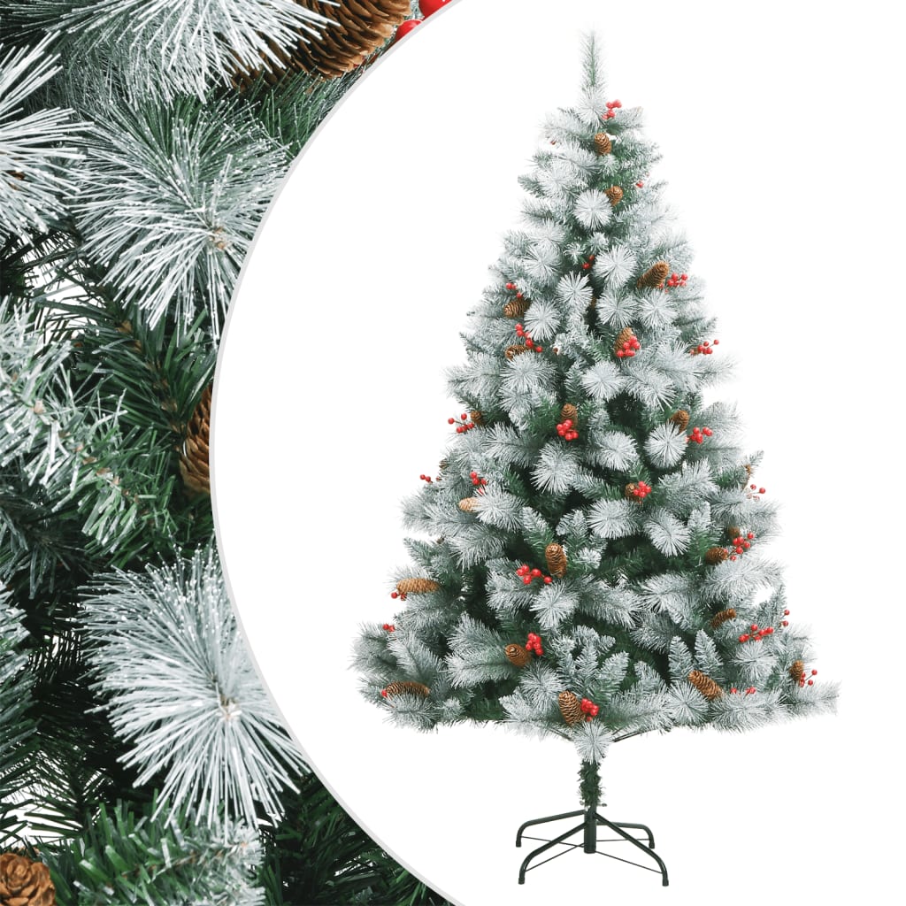 Vidaxl Kunstkerstboom med hængsler fyrretræer og bær 210 cm