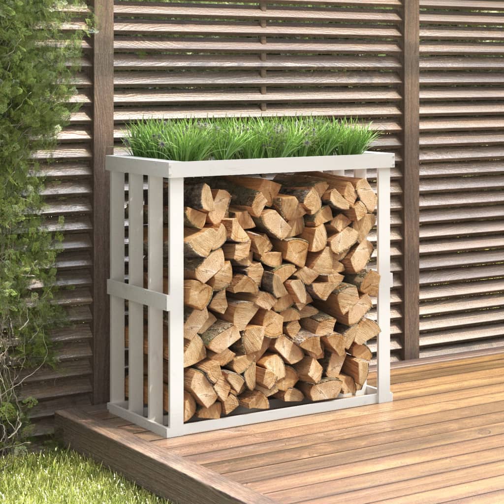 Vidaxl houtblokhouder 108x52x106 cm massief grenenhout wit