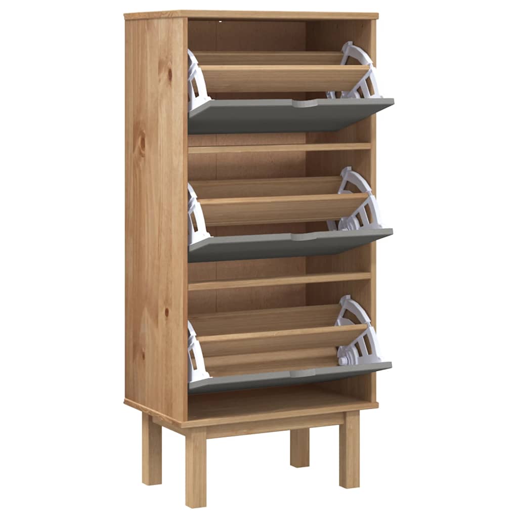 Vidaxl Shoe Cabinet Otta 3 skuffer Fast fyrretræ brun og grå