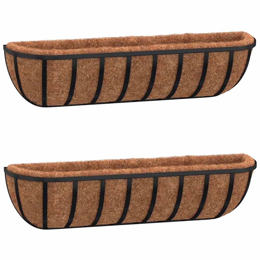 Vidaxx Wall Plantagers 2 stk med kokosnødfiber 61x19x16 cm stål sort sort