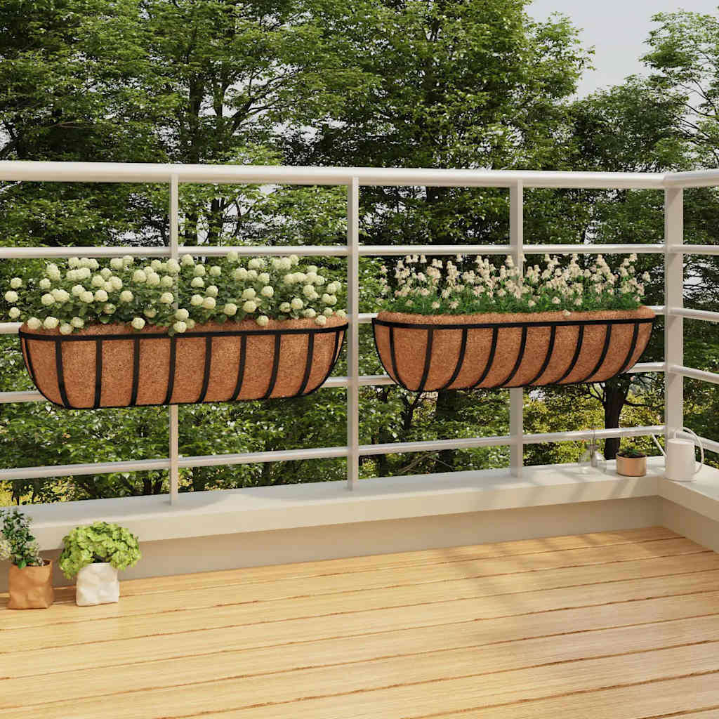 Vidaxx Wall Plantagers 2 stk med kokosnødfiber 61x19x16 cm stål sort sort