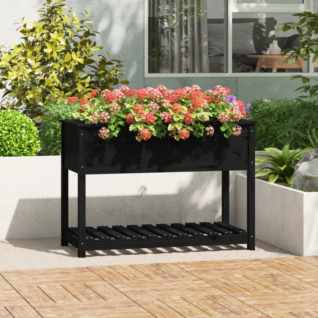 Vidaxx planter med hylde 111.5x54x81 cm Solid fyrretræ sort