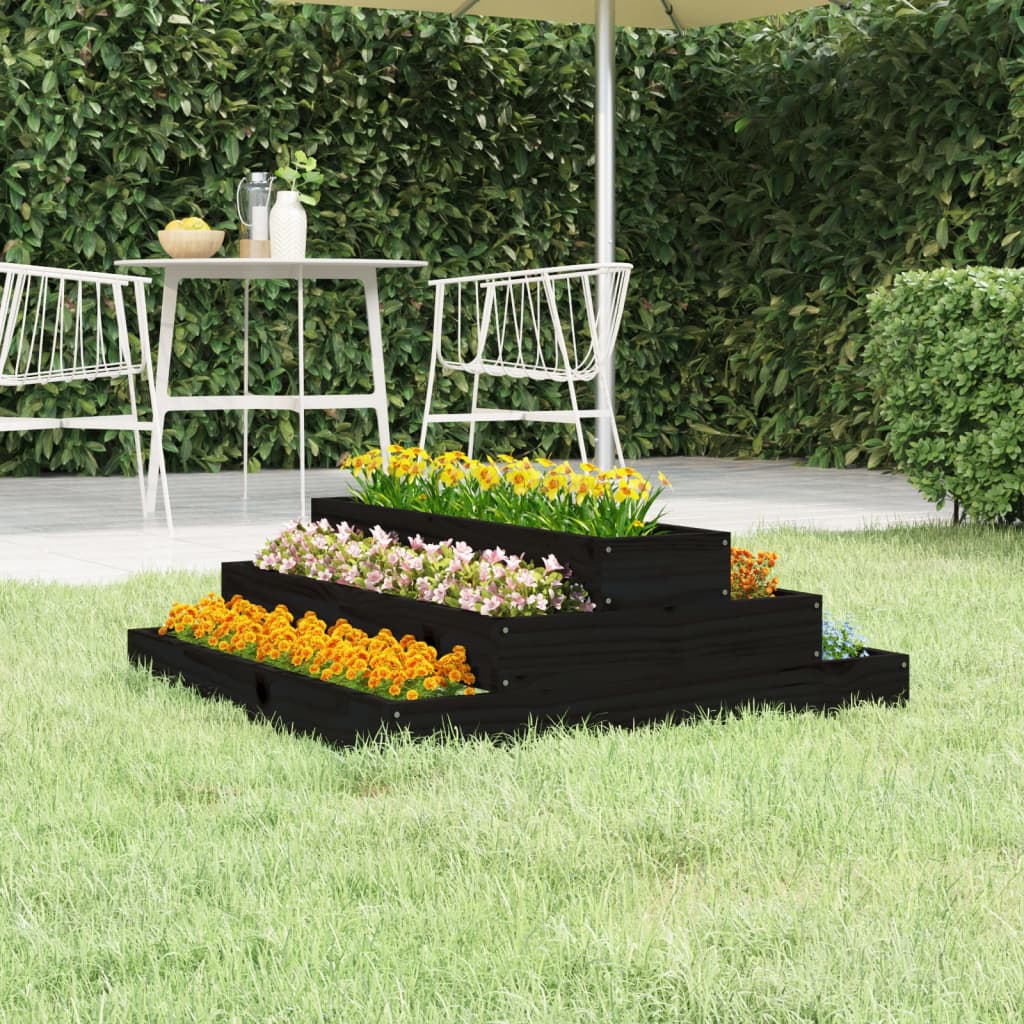 VIDAXX PLANTER 80X80X27 CM SOLID PINE TRÆ Sort