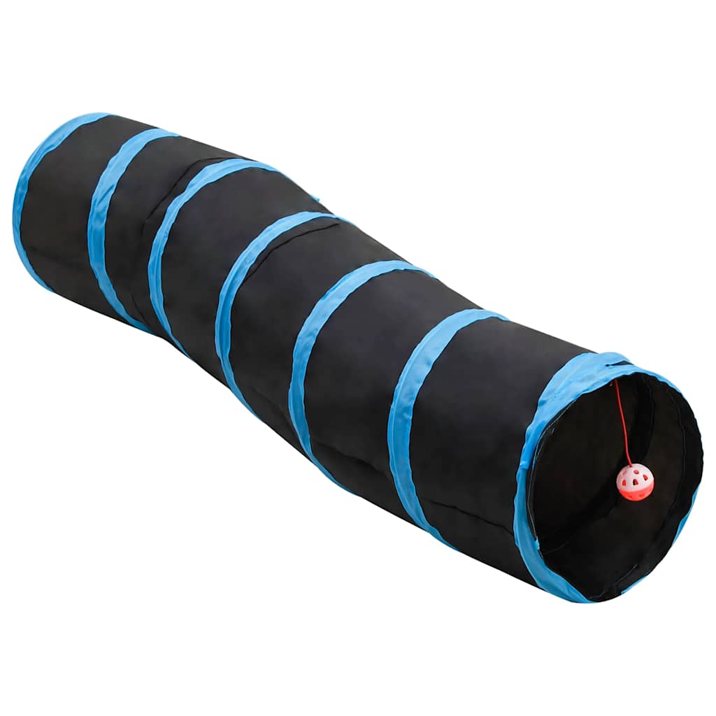 VidaXL kattetunnel S-form 122 cm polyester sort og blå