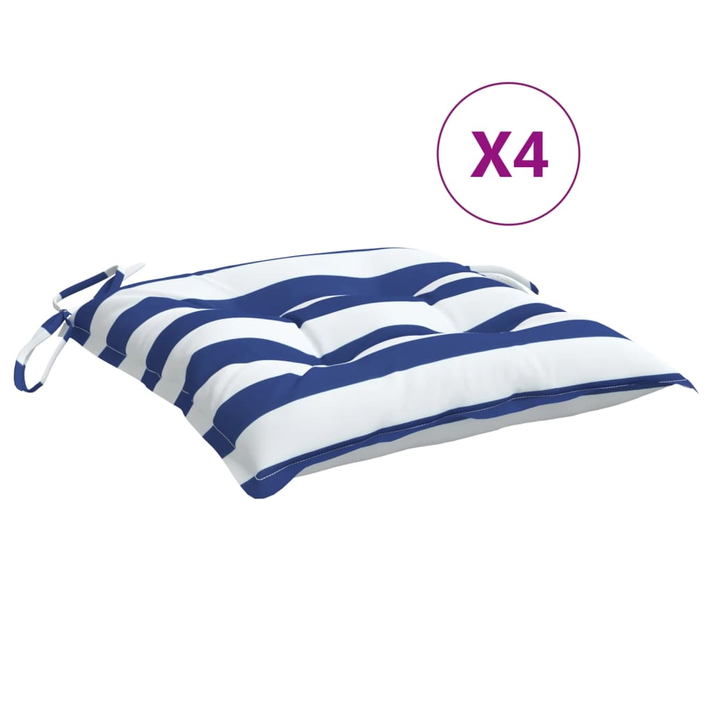 Vidaxl stolhynder 4 stk 50x50x7 cm stofstribet hvid og blå