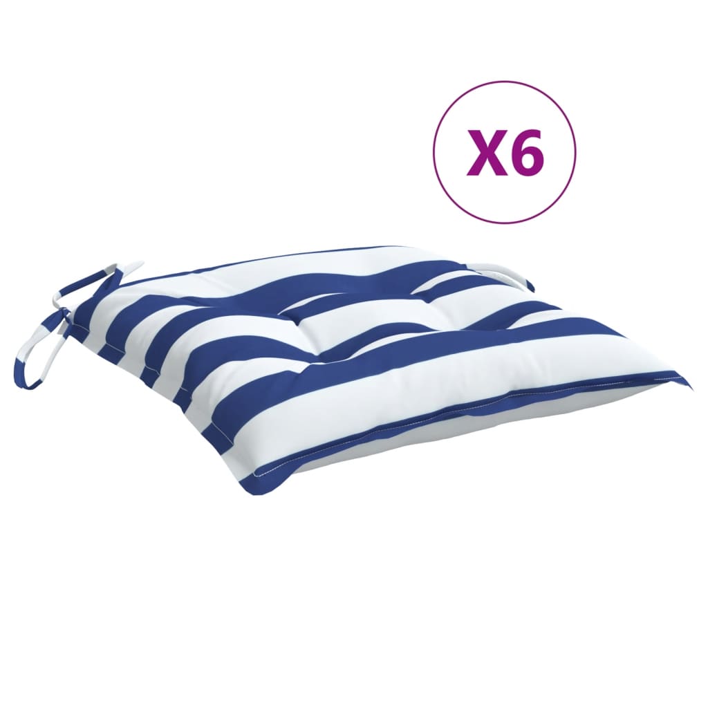 Vidaxx stolhynder 6 stk 50x50x7 cm stofstribet hvid og blå