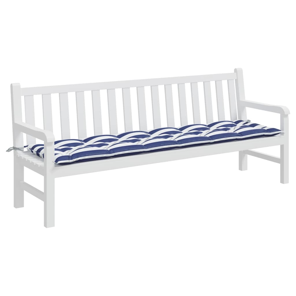 Vidaxl Garden Bench Pushion Striped 200x50x7 cm Stof hvid og blå