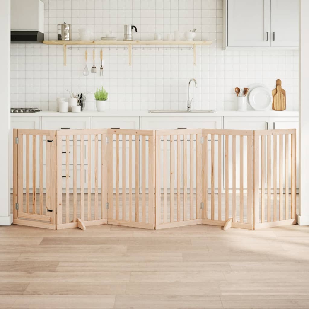 Vidaxxl hundelåge med dør foldbar 6 paneler 300 cm poppeltræ