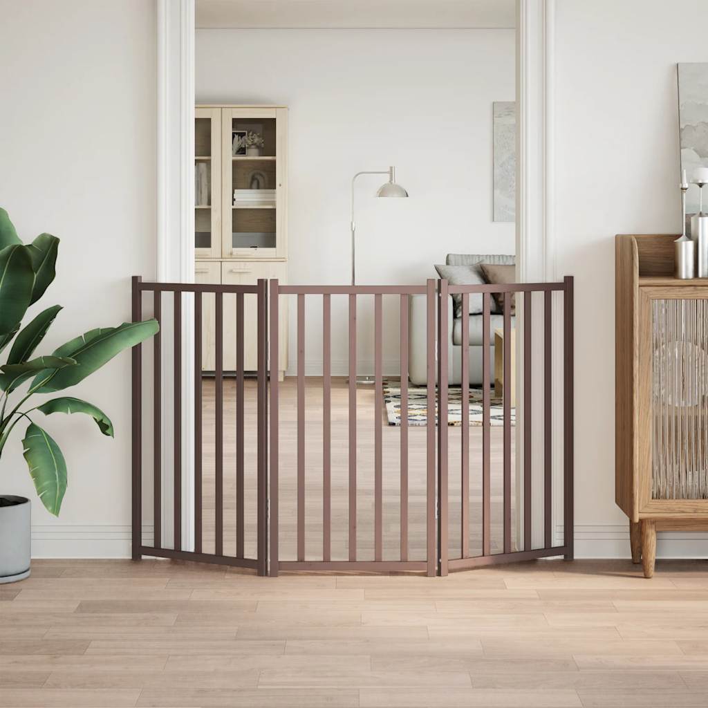 Vidaxl foldbar hundelåge 3 paneler 150cm massiv fyrretræ brun eg