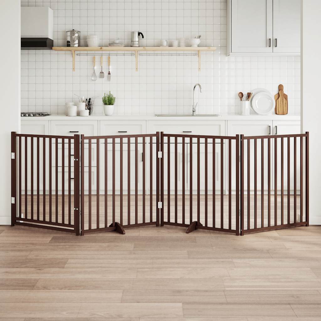 Vidaxl foldbar hundelåge 4 paneler 320cm massiv fyrretræ brun eg