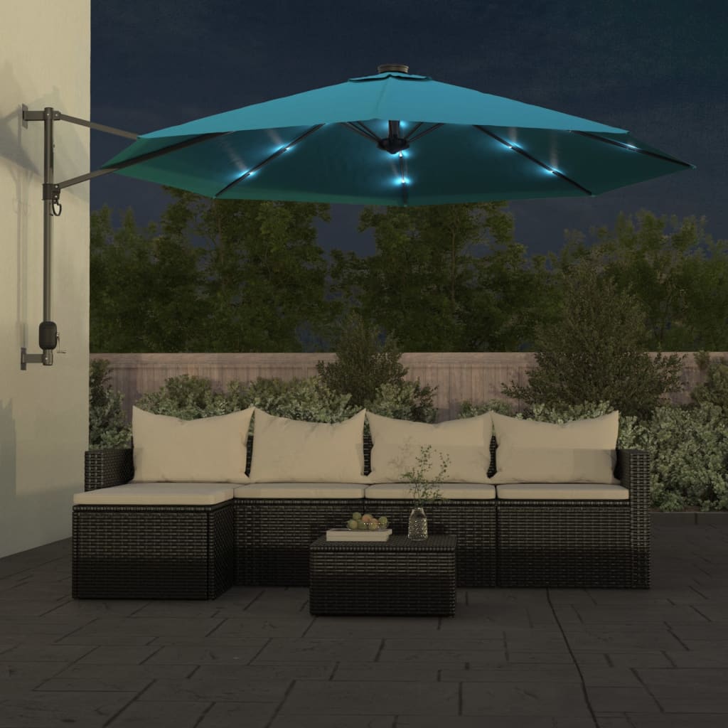 Vidaxl vægparasol med LED'er 290 cm havblå