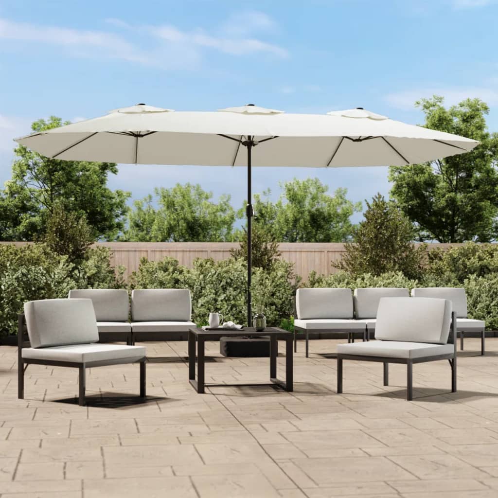 Vidaxx parasol dobbelttag med LED 449x265 cm sandhvid