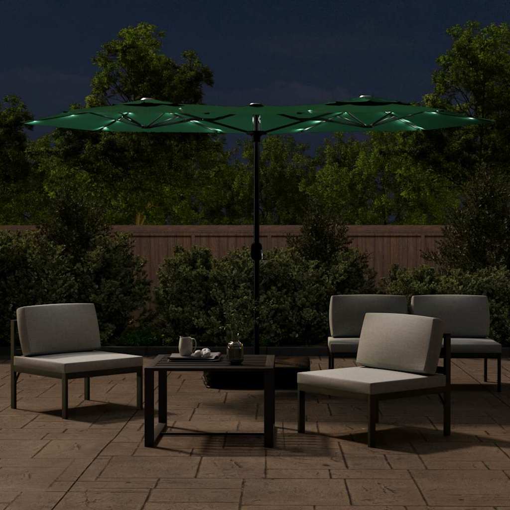 Vidaxx parasol dobbelt med lysdioder 316x145 cm grøn