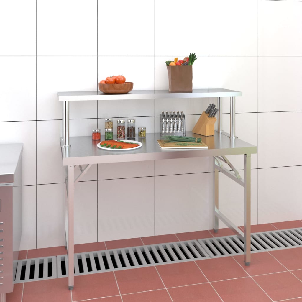 Vidaxl keukenwerktafel met bovenschap 120x60x115 cm roestvrij staal
