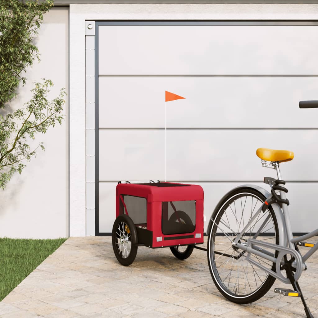 Vidaxl Dog Bike Trailer Oxford stof og jernrød og sort