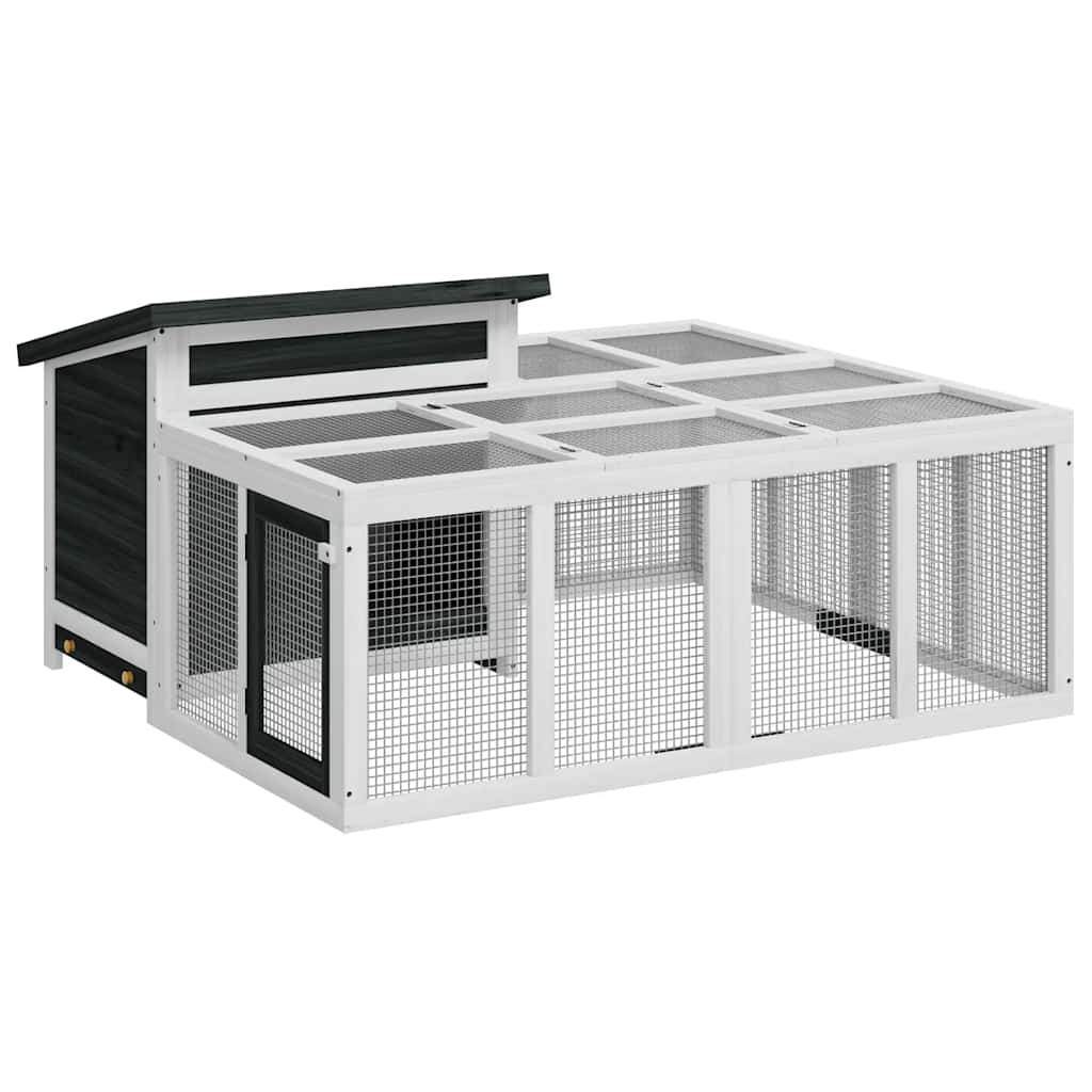 Vidaxxl kaninbur 144x123x67,5 cm massiv fyrretræ grå