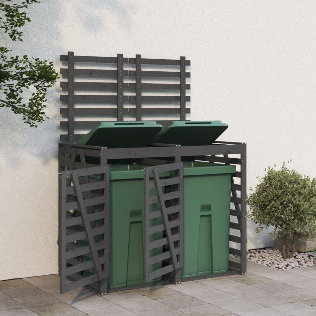 Vidaxl containeropbevaring Dobbelt solid fyrretræ grå