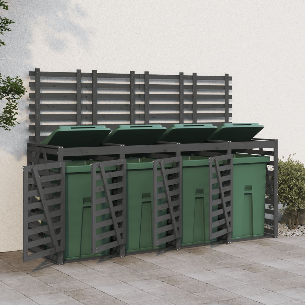 Vidaxl containeropbevaring firedoblet solid fyrretræ grå
