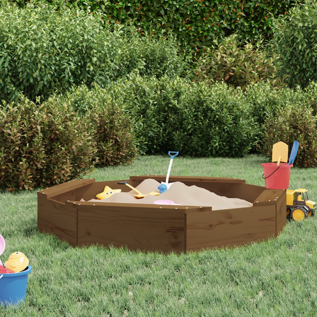 Vidaxx Sandpit med bænke Octagonal Solid Pine Wood Honey Brown