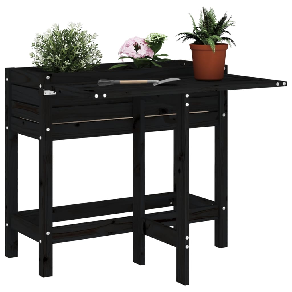 Vidaxx Planter med foldbord Top Solid Pine Wood Black
