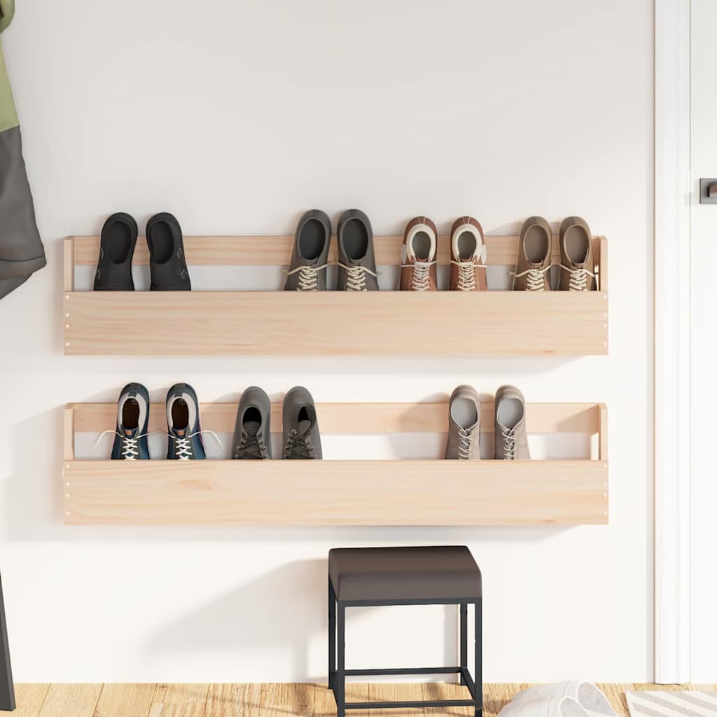 Vidaxl vægsko Racks 2 stk 110x9x23 cm solid fyrretræ