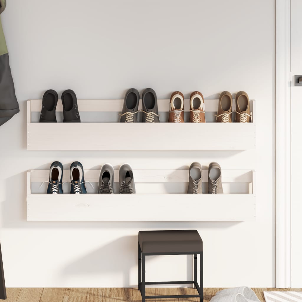Vidaxl vægsko Racks 2 stk 110x9x23 cm Solid fyrretræ hvid hvid