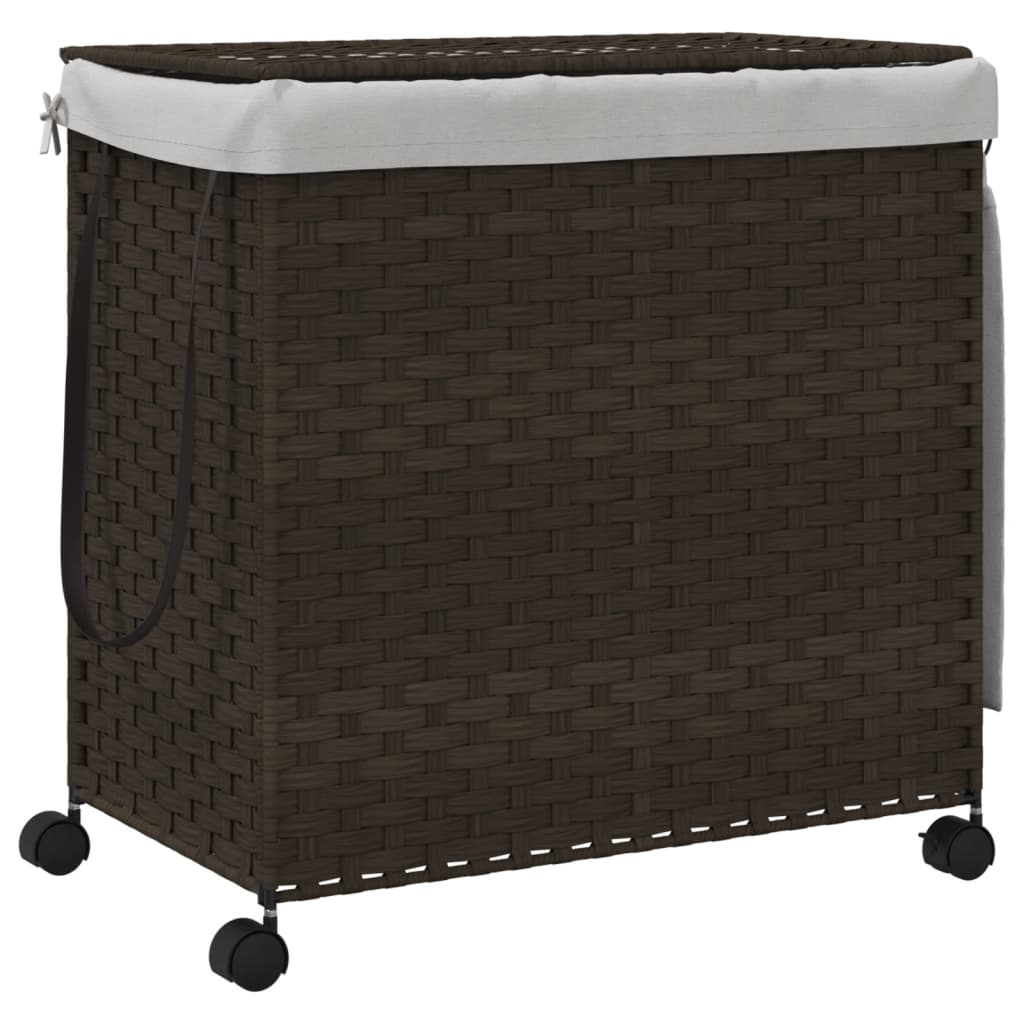 Vidaxl Tøjvaskekurv på hjul 60x35x60,5 cm Rattan mørkebrun