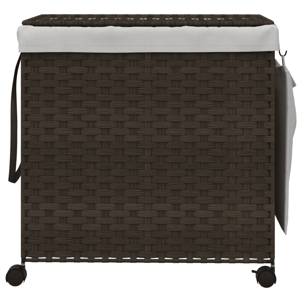 Vidaxl Tøjvaskekurv på hjul 60x35x60,5 cm Rattan mørkebrun