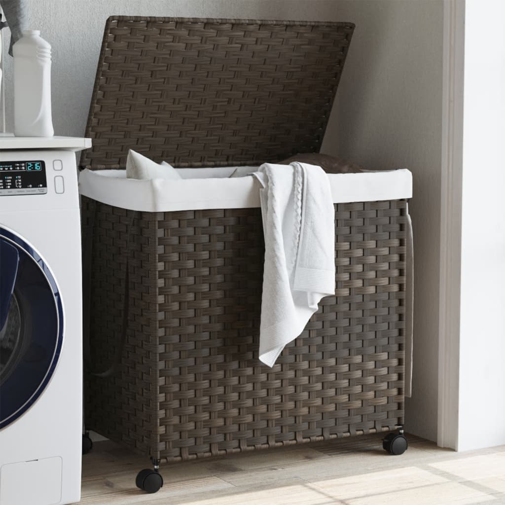 Vidaxl Tøjvaskekurv på hjul 60x35x60,5 cm Rattan mørkebrun
