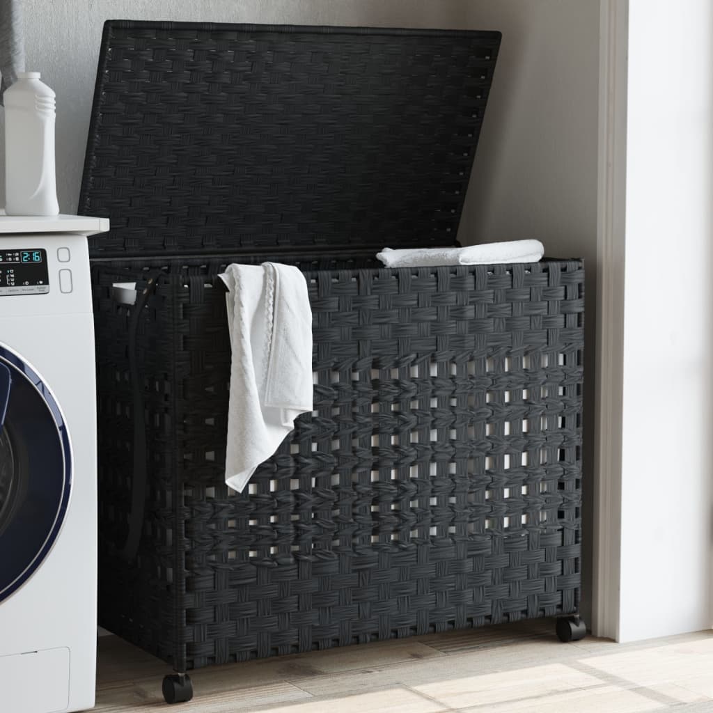 Vidaxl Tøjvaskekurv på hjul 66x35x60 cm Rattan Black