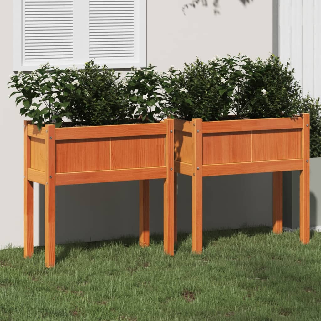 VidaXL plantekasser med ben 2 cm massiv fyrretræ, vask brun