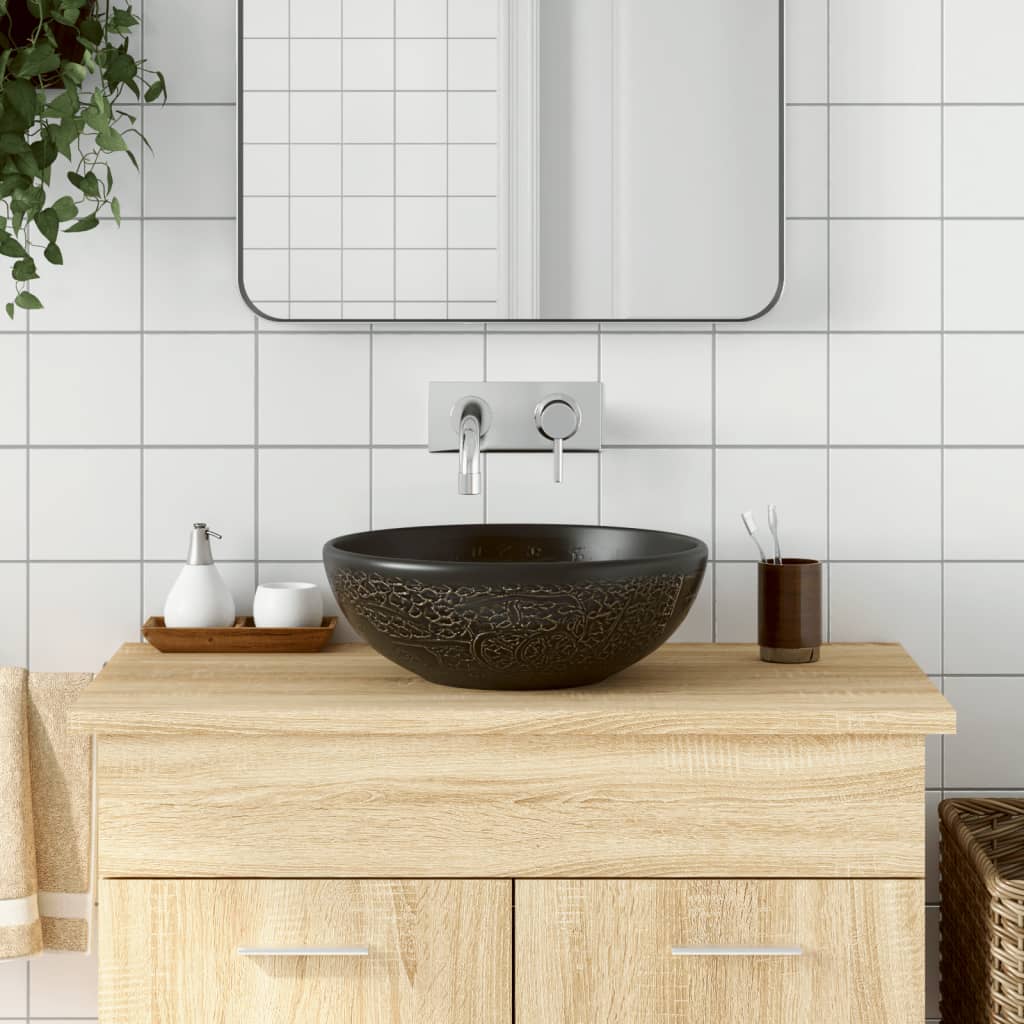 Vidaxx påbygningsvask rund φ41x14 cm keramisk sort