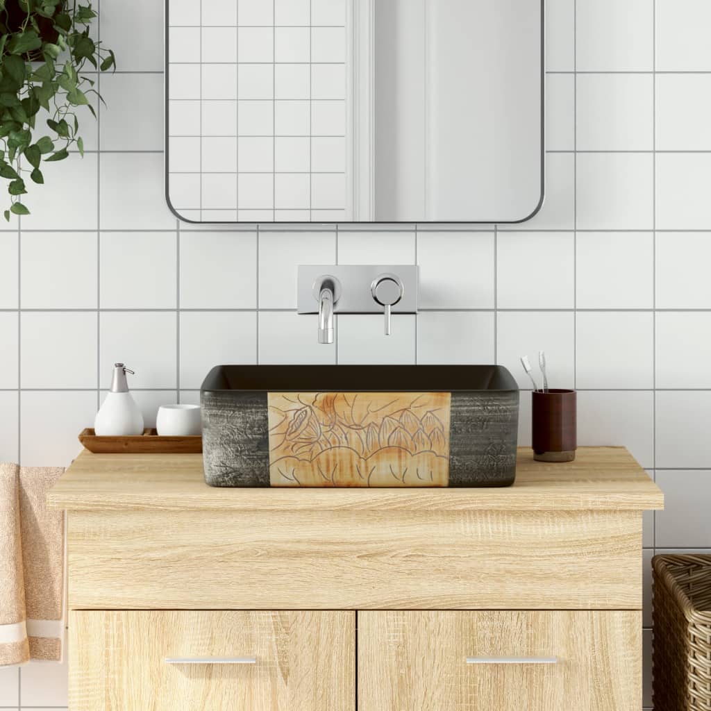 Vidaxx overflademonteret vask rektangulær 46x35,5x13 cm keramik sort og brun