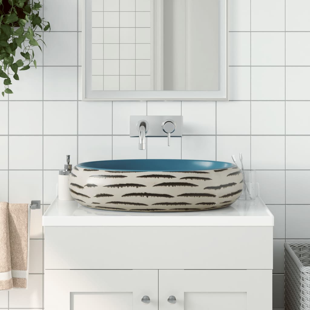 Vidaxx bordplade vask oval 59x40x15 cm keramik flerfarvet