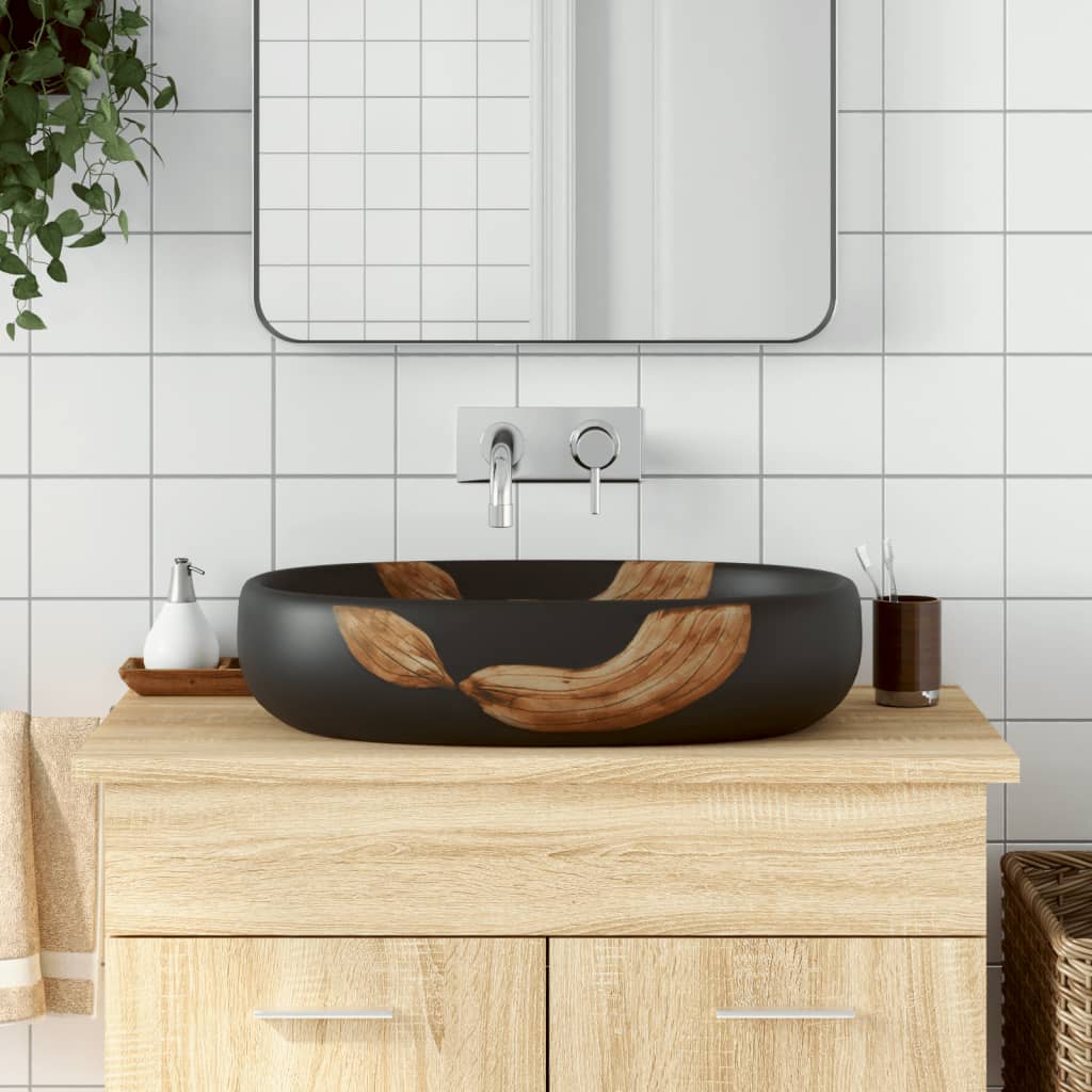 Vidaxx bordplade vask oval 59x40x14 cm keramisk sort
