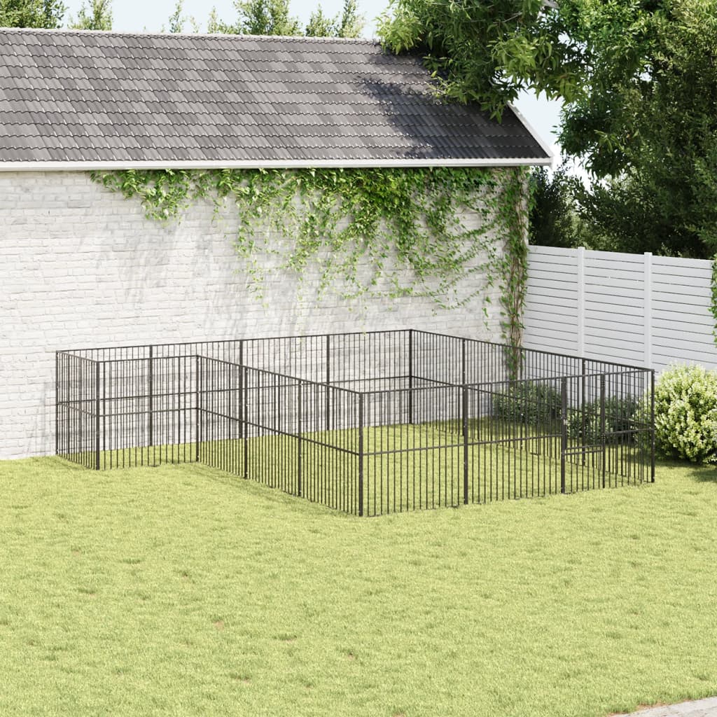 VidaXL Hundekennel 16 paneler pulverlakeret stål sort