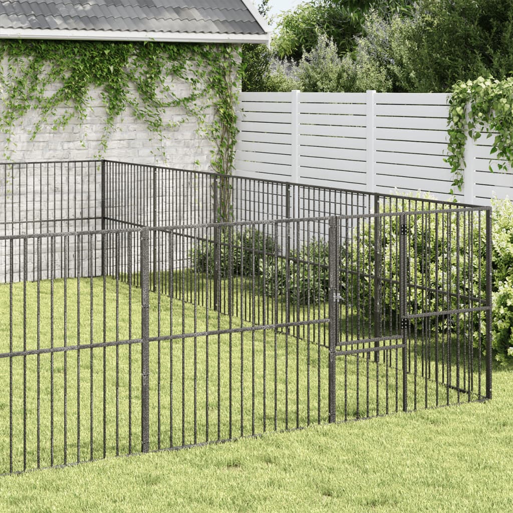 VidaXL Hundekennel 20 paneler pulverlakeret stål sort