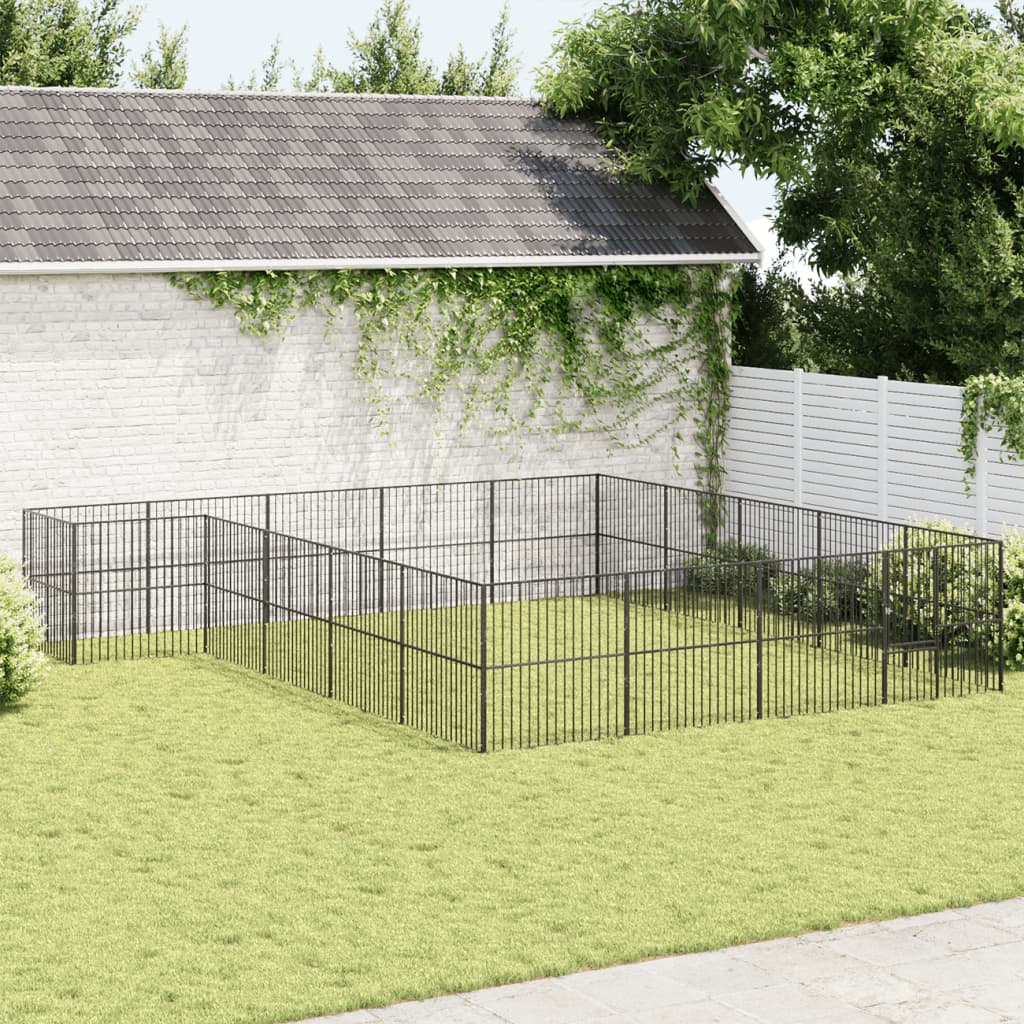VidaXL Hundekennel 20 paneler pulverlakeret stål sort