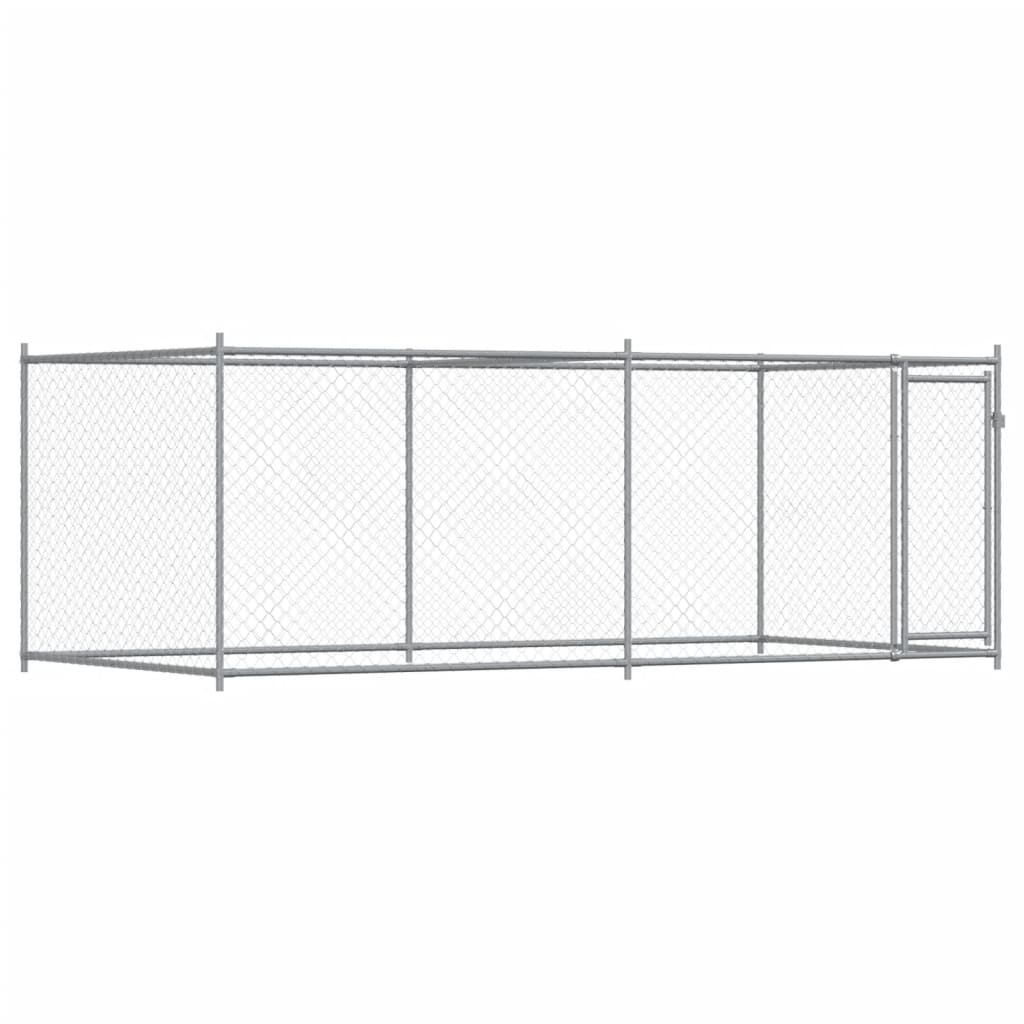 VidaXL Hundehus med låge 4x2x1,5 m galvaniseret stålgrå