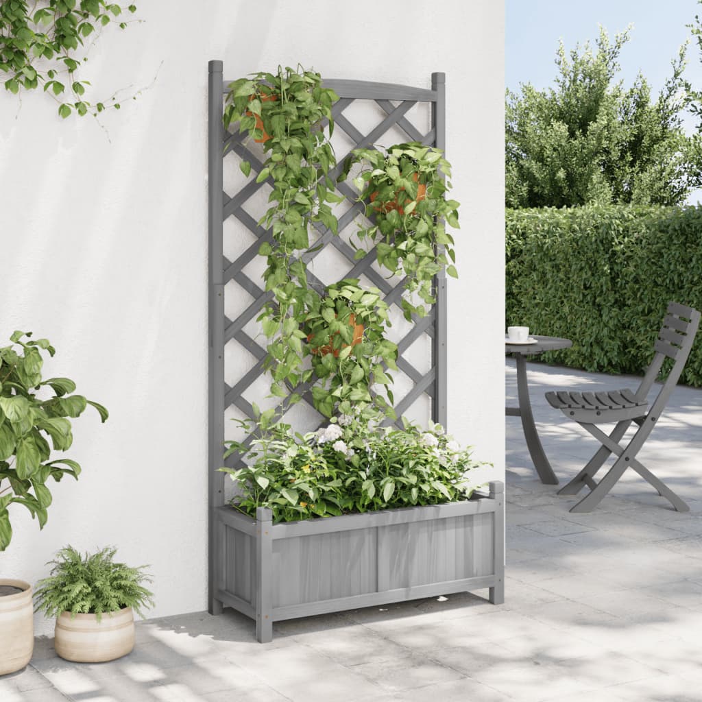 Vidaxx plantekasse med espalier, massiv fyrretræ, grå