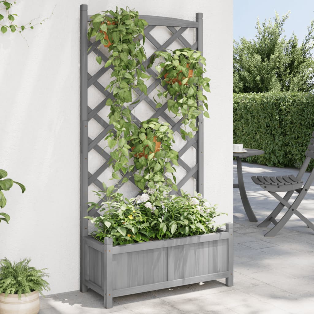 Vidaxx plantekasse med espalier, massiv fyrretræ, grå