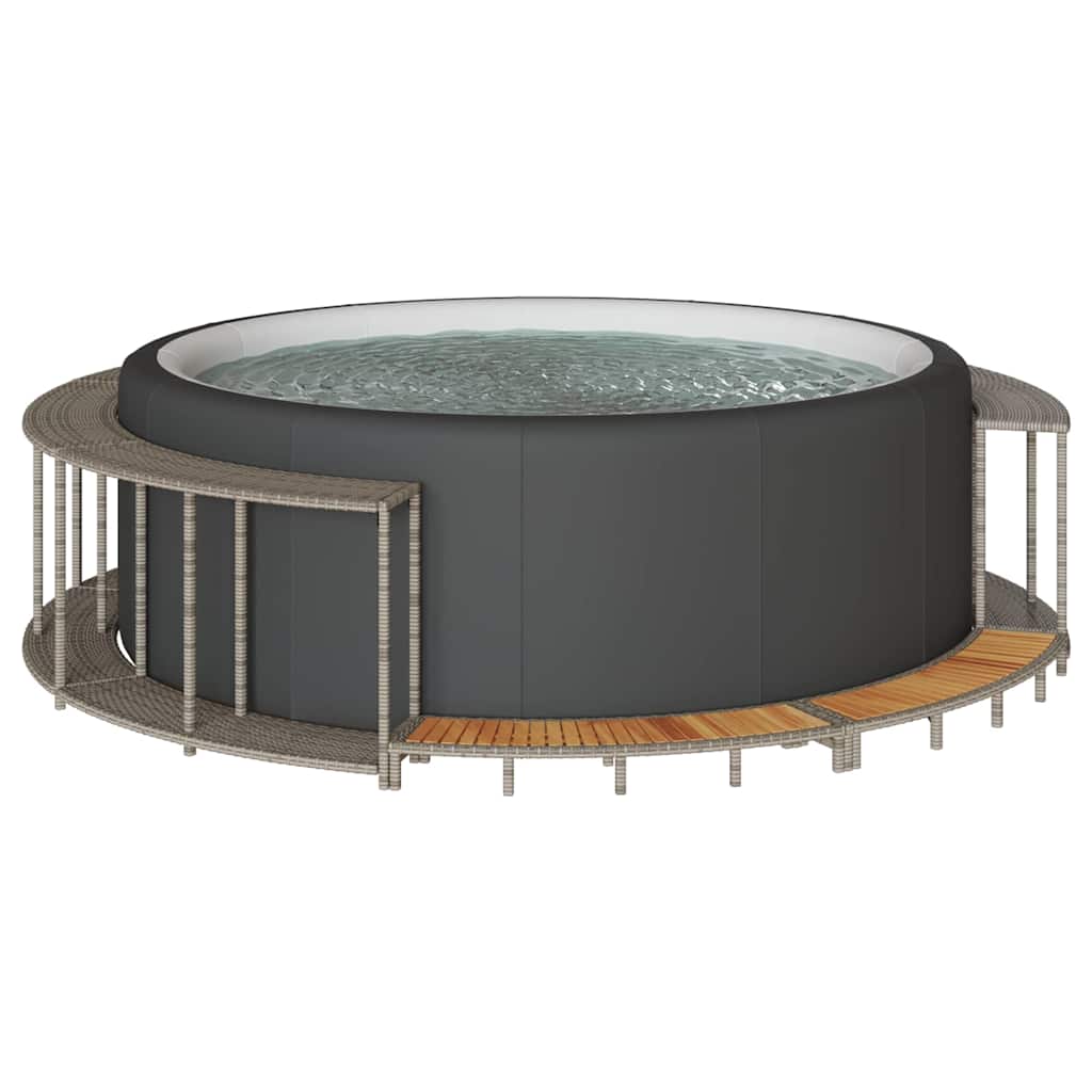 Vidaxl hottub ombouw opbergruimte en houten opstapje poly rattan grijs