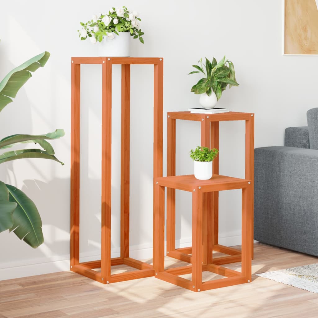 VidaXL plantestativer 3 stk massiv fyrretræ, vask brun