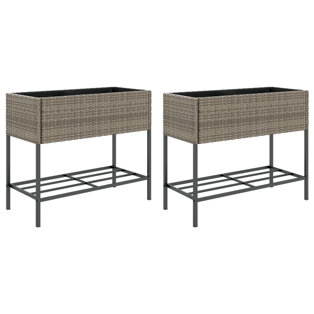 Vidaxx plantekasser med hylde 2 stk 90x40x75 polyrattangrå