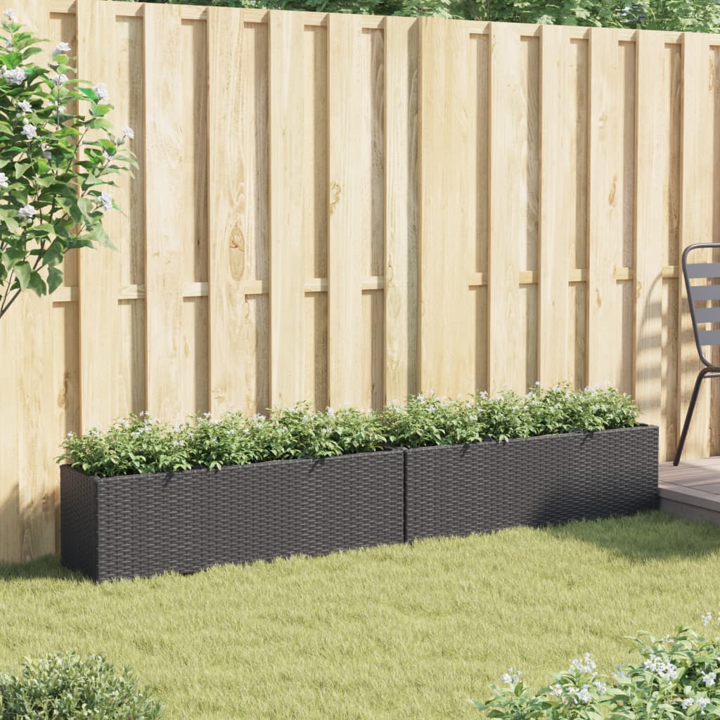 Vidaxl plantenbakken met 3 potten 2 st 105x30x32 cm poly rattan zwart
